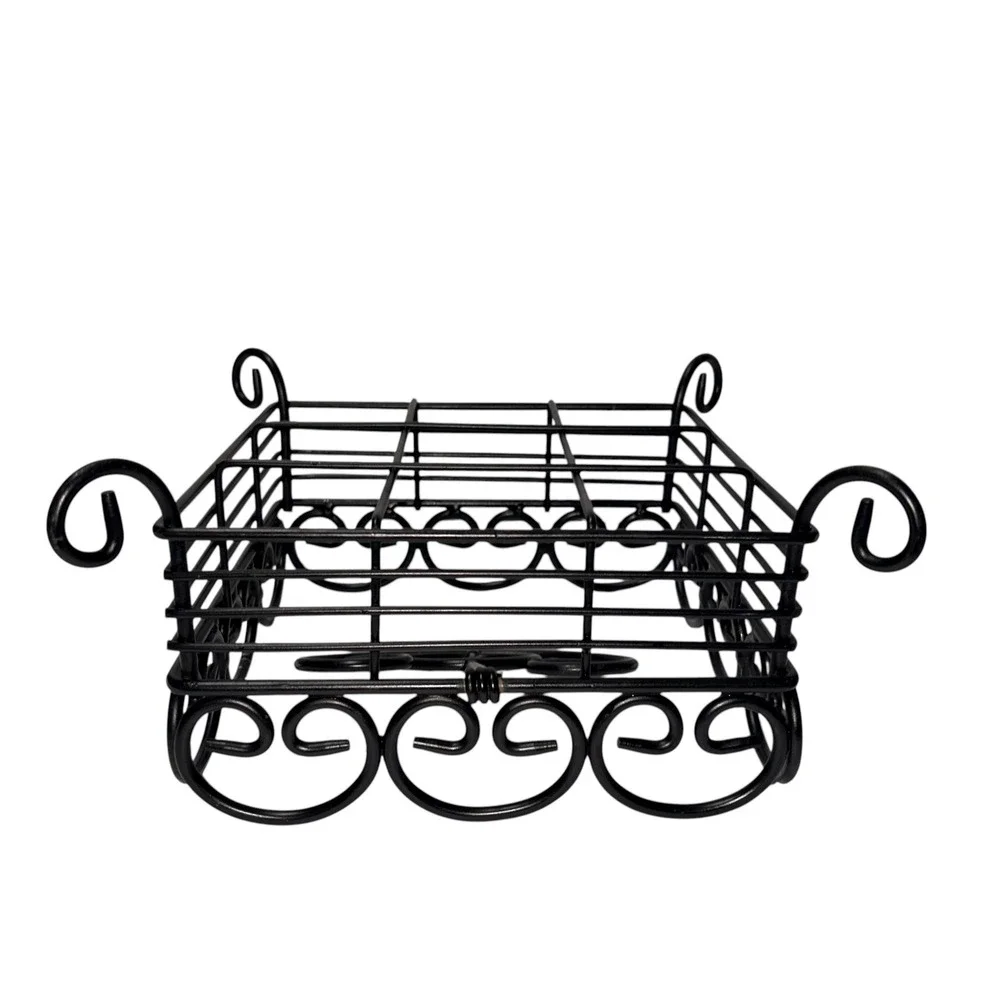 Black Wrought Iron Napkin Holder Square Scrollwork Metal Weighted Arm Farmhouse